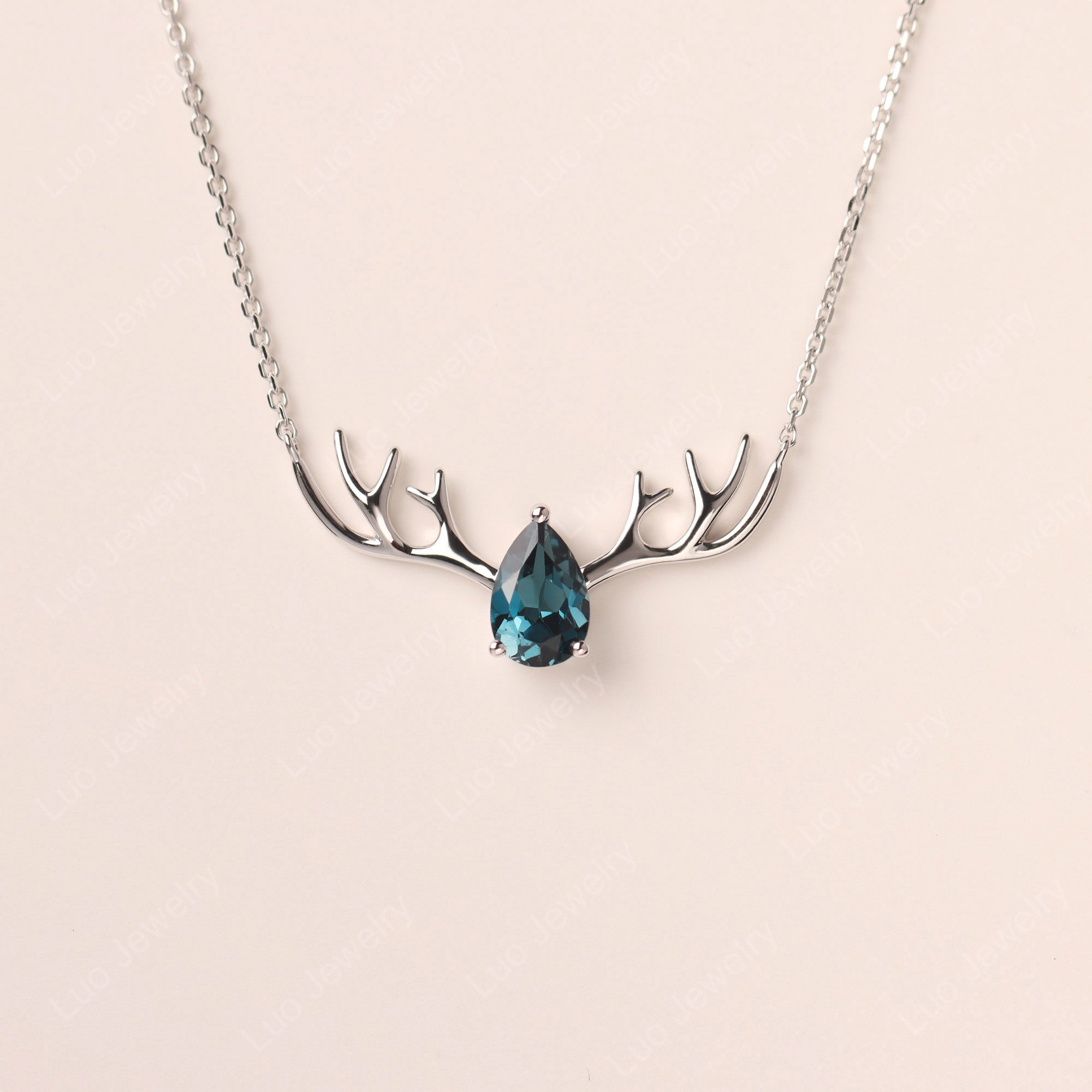 Pear London Blue Topaz Antler Necklace