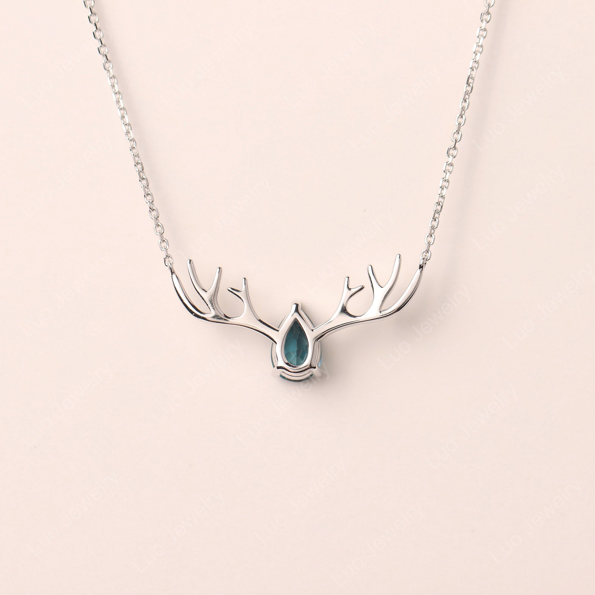 Pear London Blue Topaz Antler Necklace