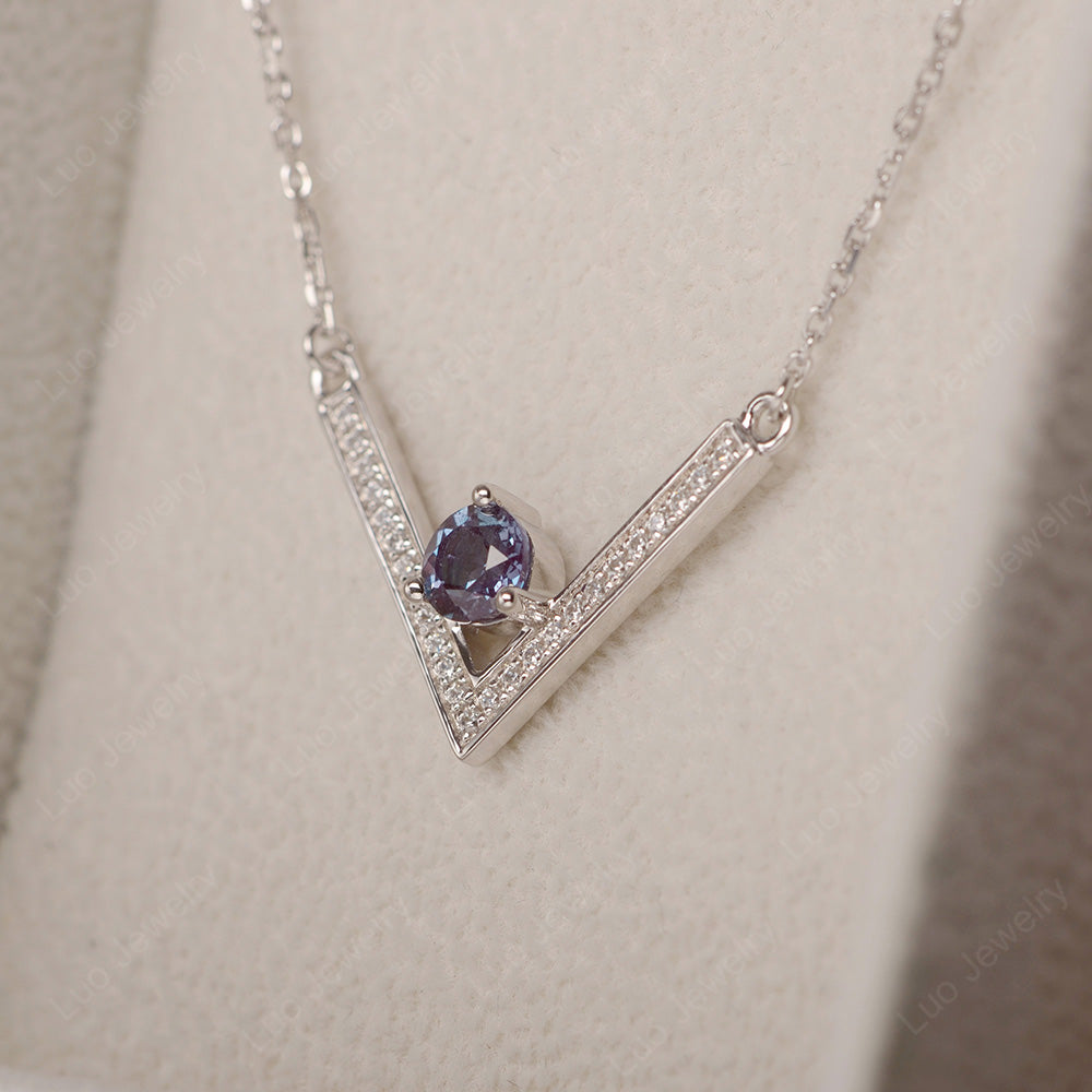 V Shaped Alexandrite Necklace Sterling Silver - LUO Jewelry