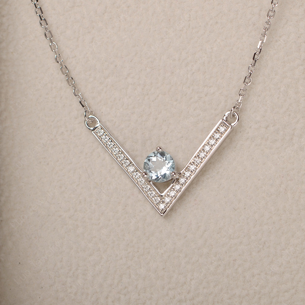 V Shaped Aquamarine Necklace Sterling Silver - LUO Jewelry