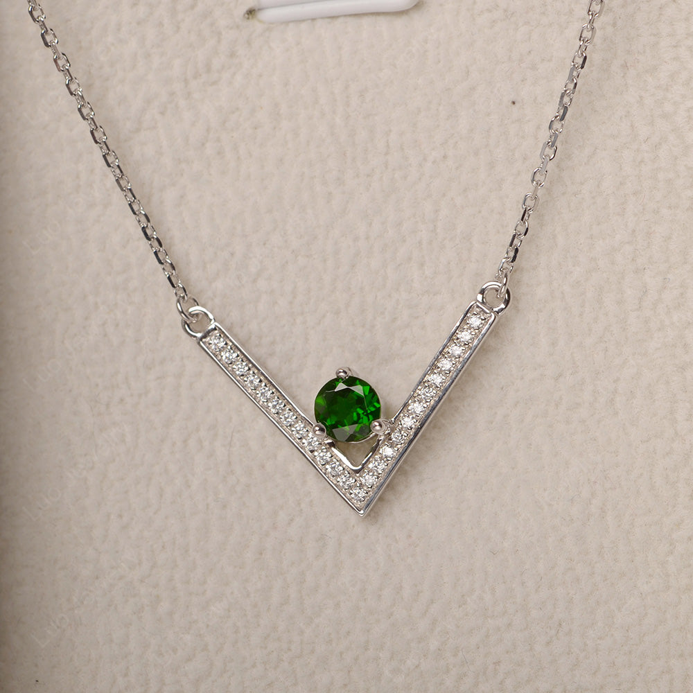 V Shaped Diopside Necklace Sterling Silver - LUO Jewelry