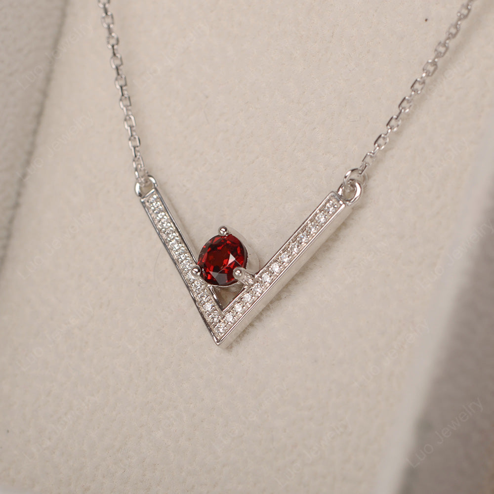 V Shaped Garnet Necklace Sterling Silver - LUO Jewelry