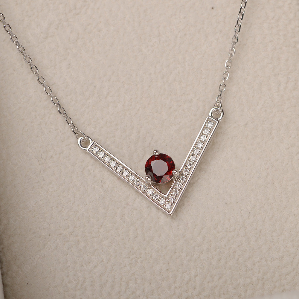 V Shaped Garnet Necklace Sterling Silver - LUO Jewelry