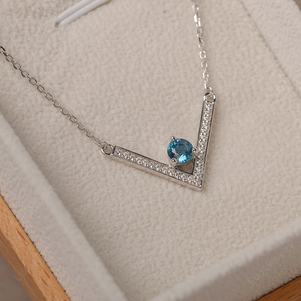 V Shaped London Blue Topaz Necklace Sterling Silver - LUO Jewelry