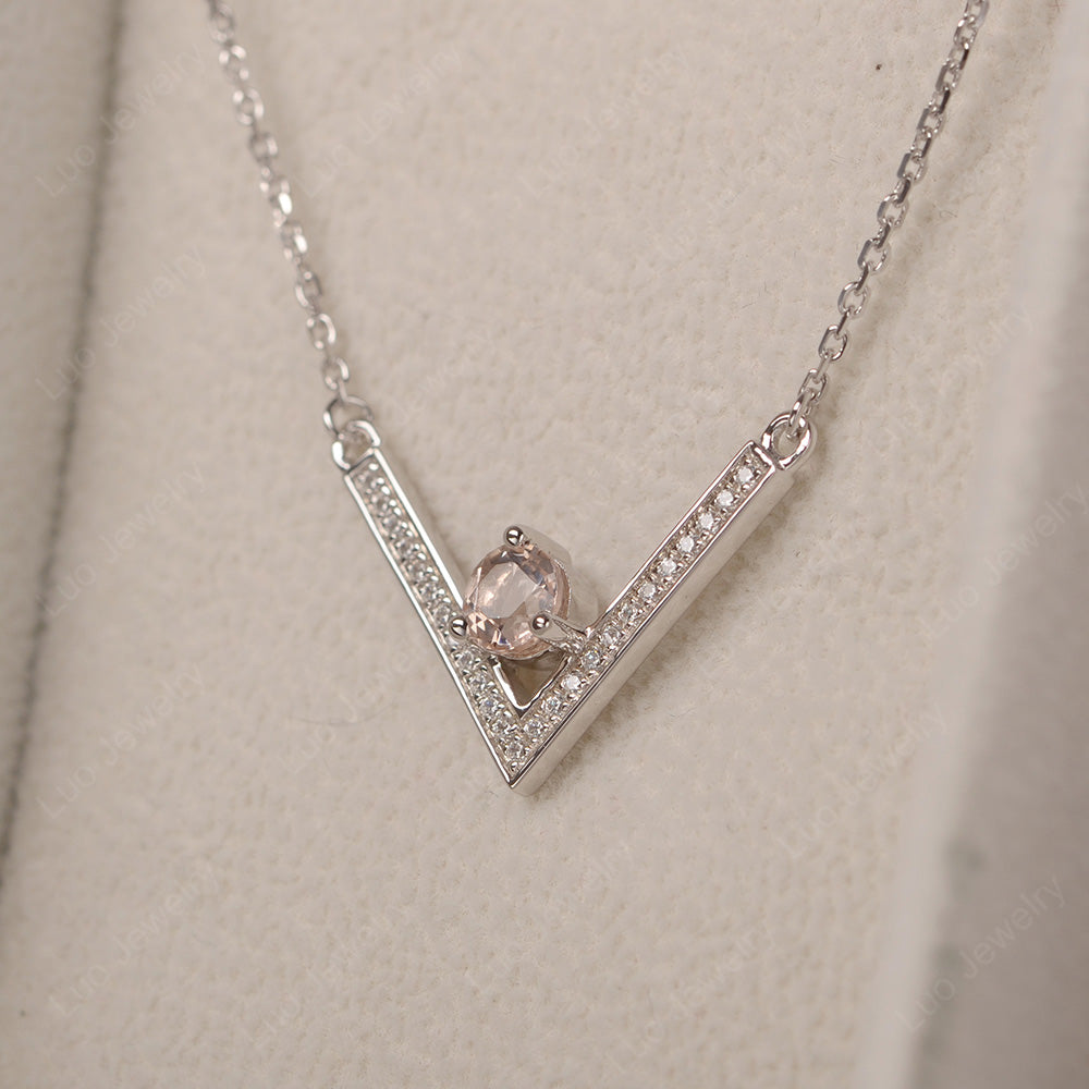 V Shaped Morganite Necklace Sterling Silver - LUO Jewelry