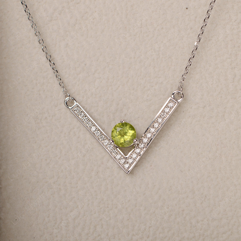 V Shaped Peridot Necklace Sterling Silver - LUO Jewelry