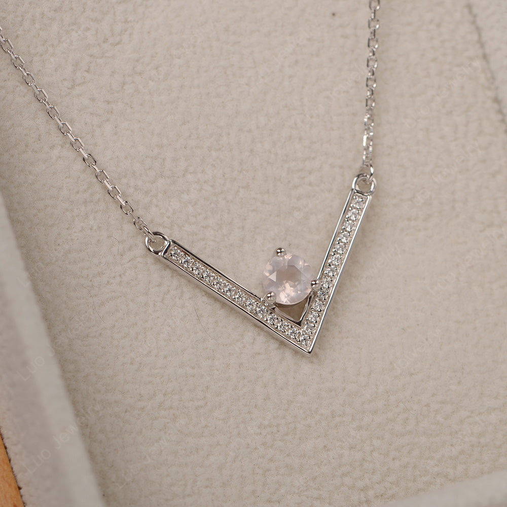 V Shaped Rose Quartz Necklace Sterling Silver - LUO Jewelry