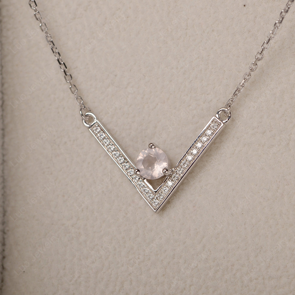 V Shaped Rose Quartz Necklace Sterling Silver - LUO Jewelry