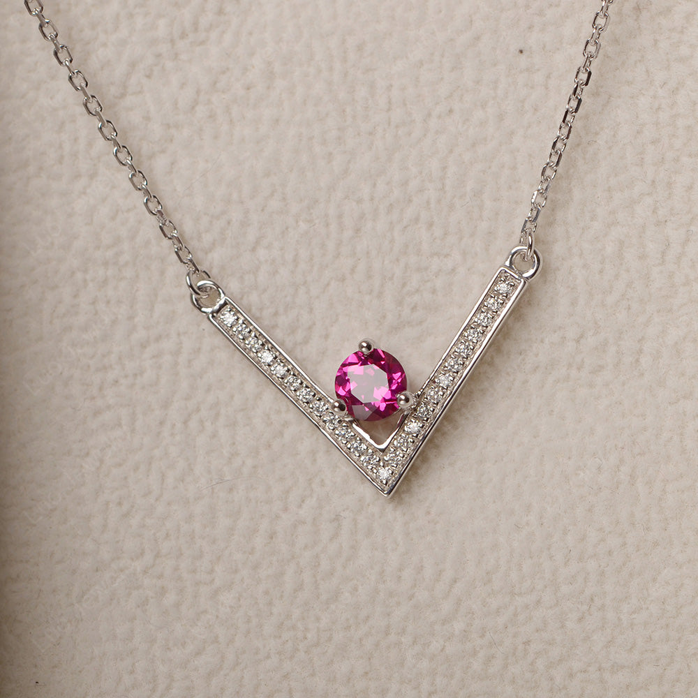 V Shaped Ruby Necklace Sterling Silver - LUO Jewelry