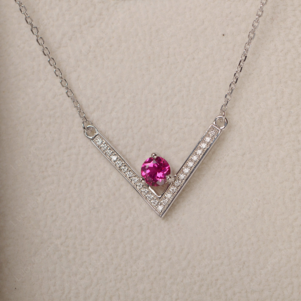 V Shaped Ruby Necklace Sterling Silver - LUO Jewelry