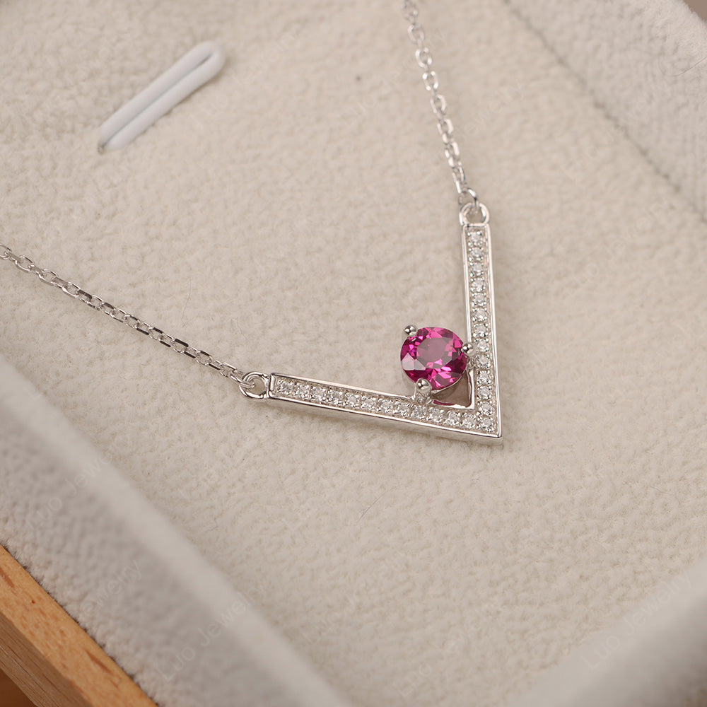 V Shaped Ruby Necklace Sterling Silver - LUO Jewelry