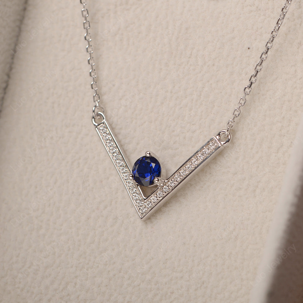 V Shaped Lab Sapphire Necklace Sterling Silver - LUO Jewelry