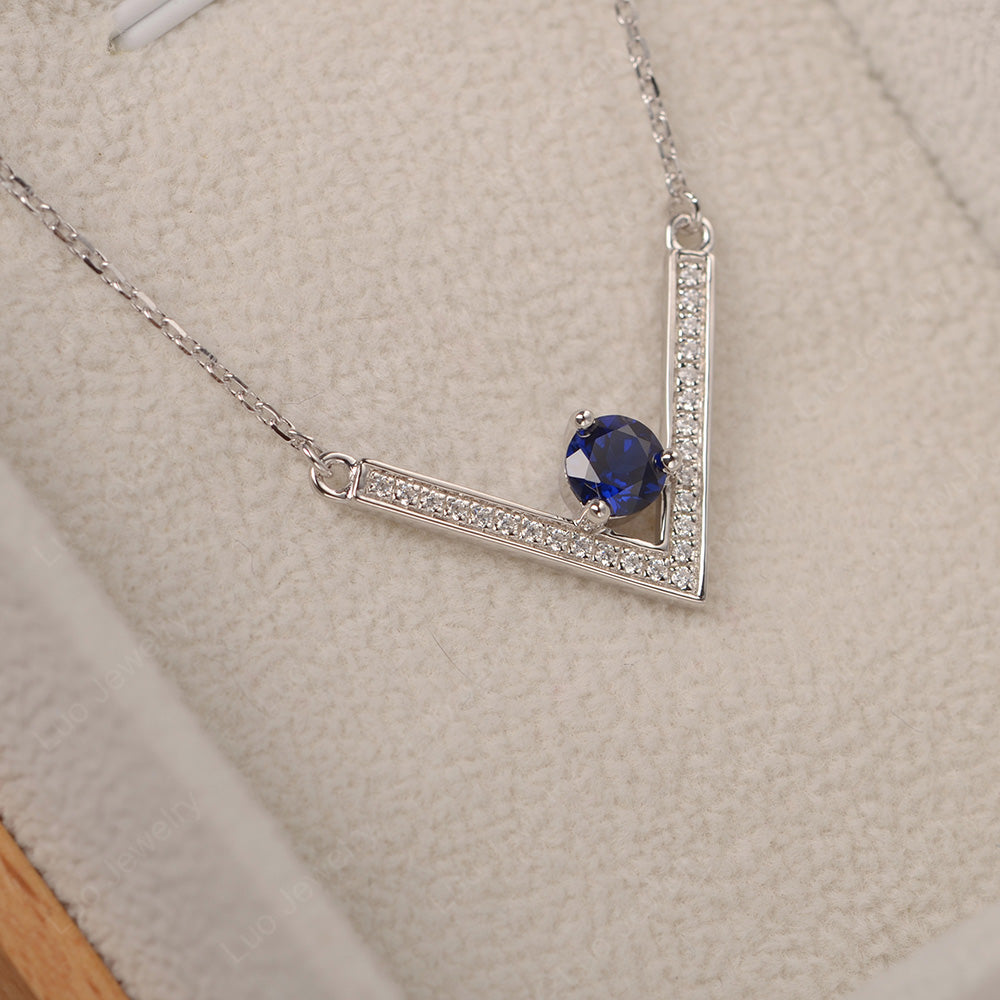 V Shaped Lab Sapphire Necklace Sterling Silver - LUO Jewelry