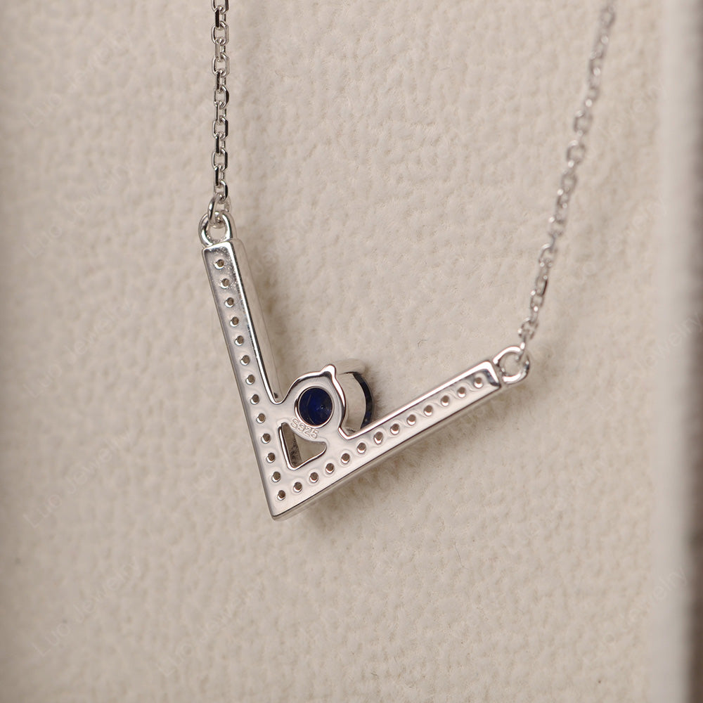 V Shaped Lab Sapphire Necklace Sterling Silver - LUO Jewelry