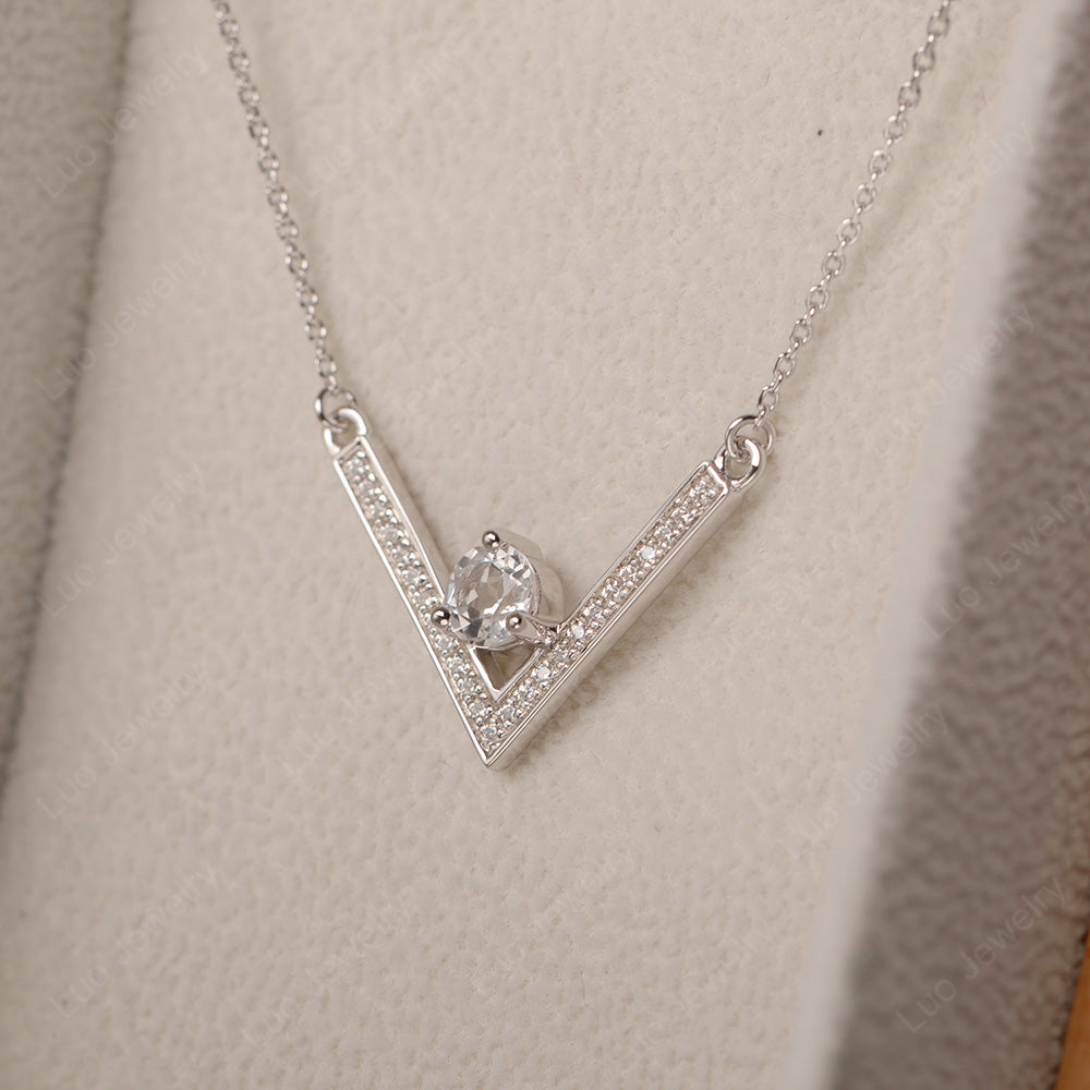 V Shaped White Topaz Necklace Sterling Silver - LUO Jewelry