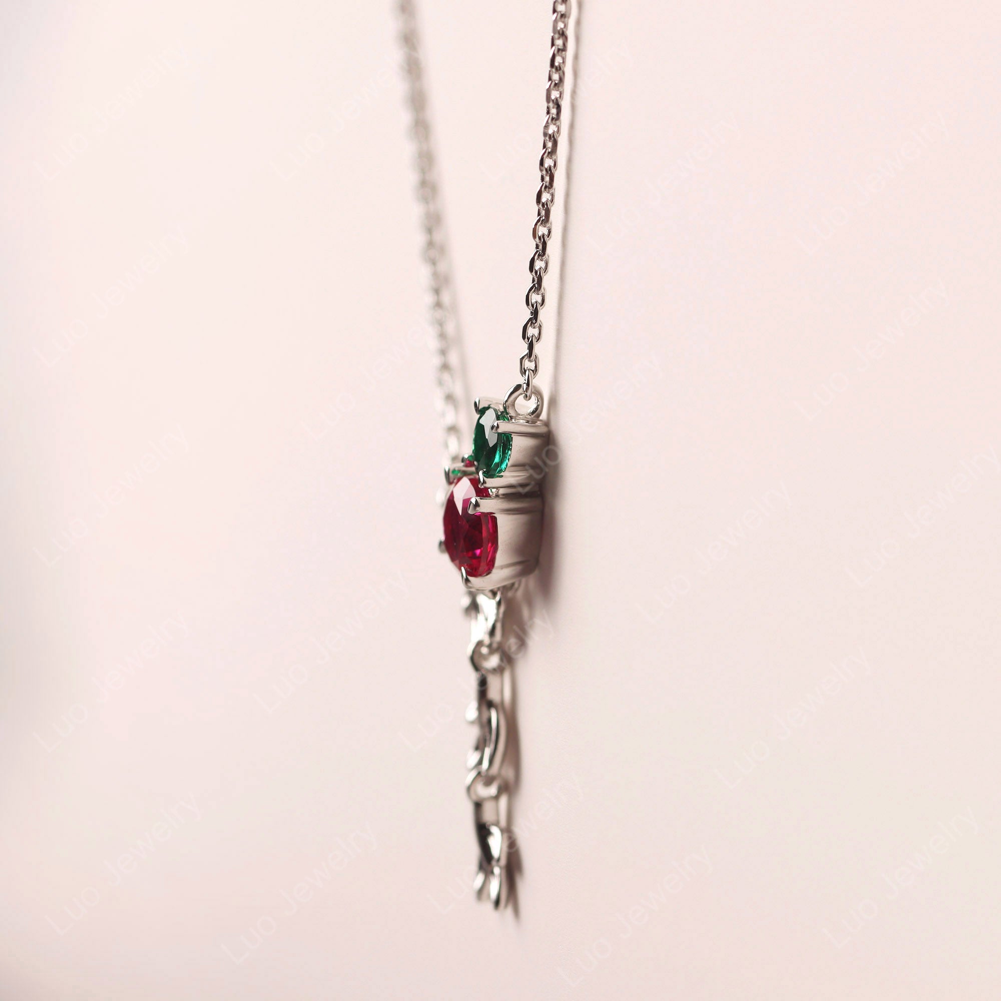 Ruby And Emerald Leaf Necklace