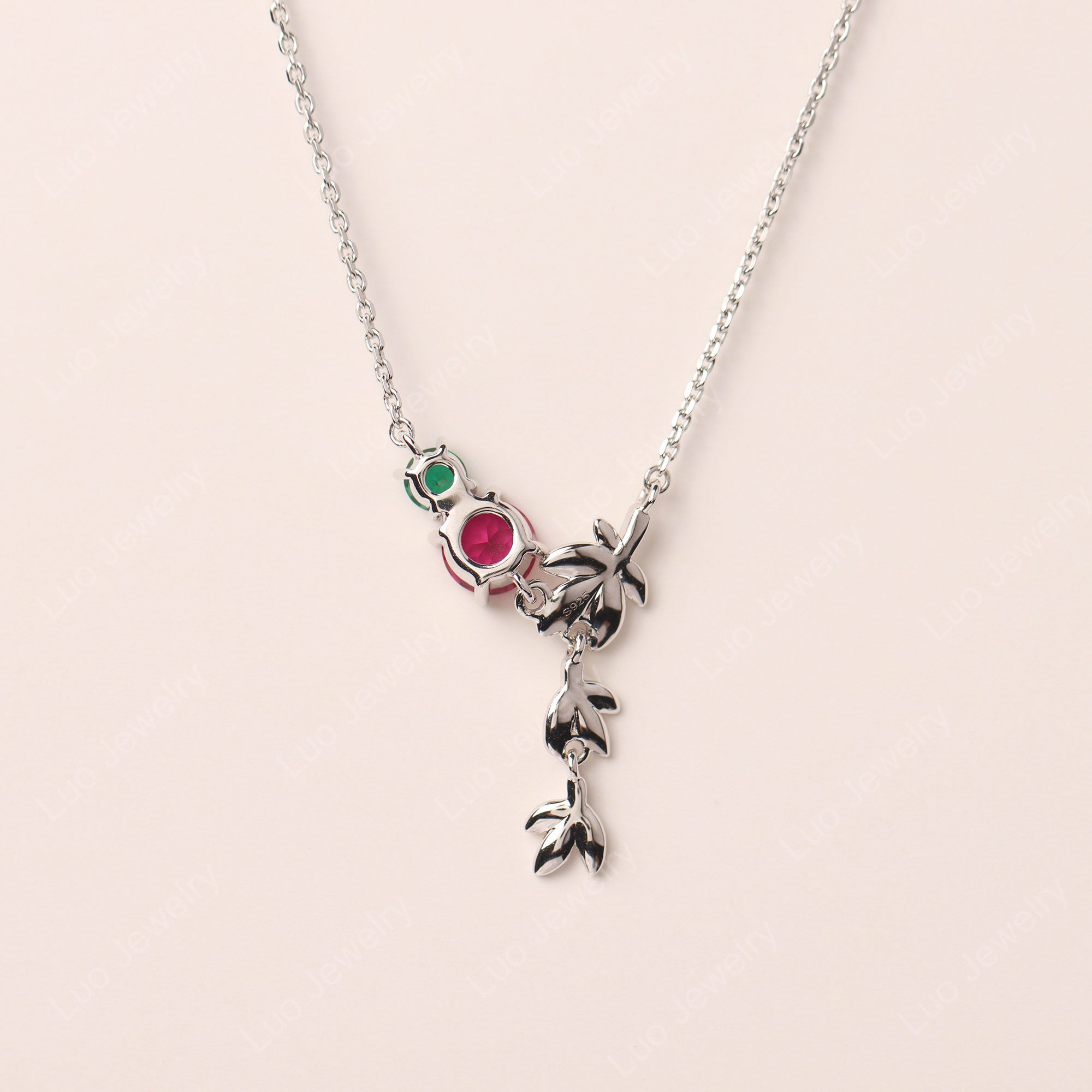 Ruby and Emerald Leaf Necklace