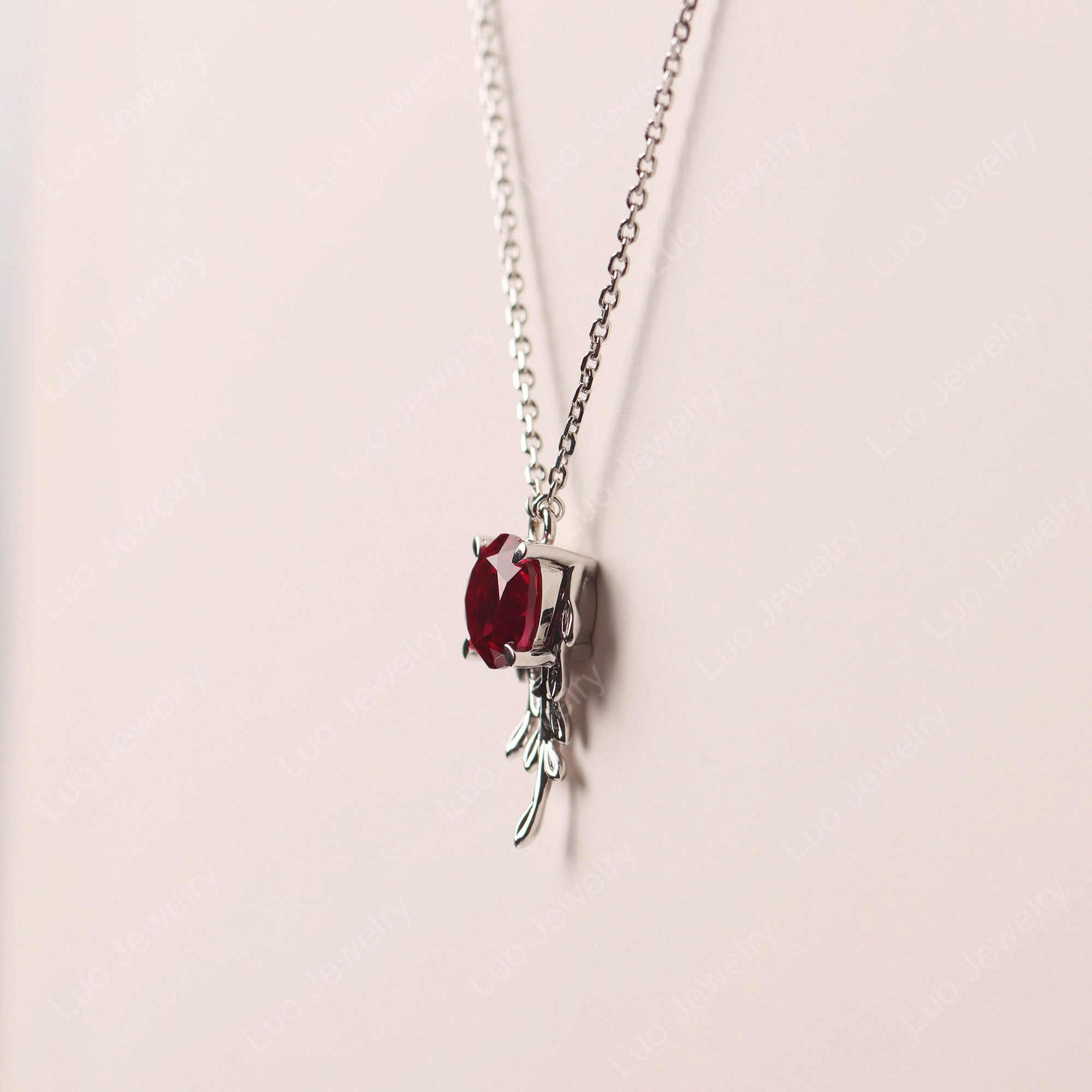 Round Cut Lab Ruby Necklace