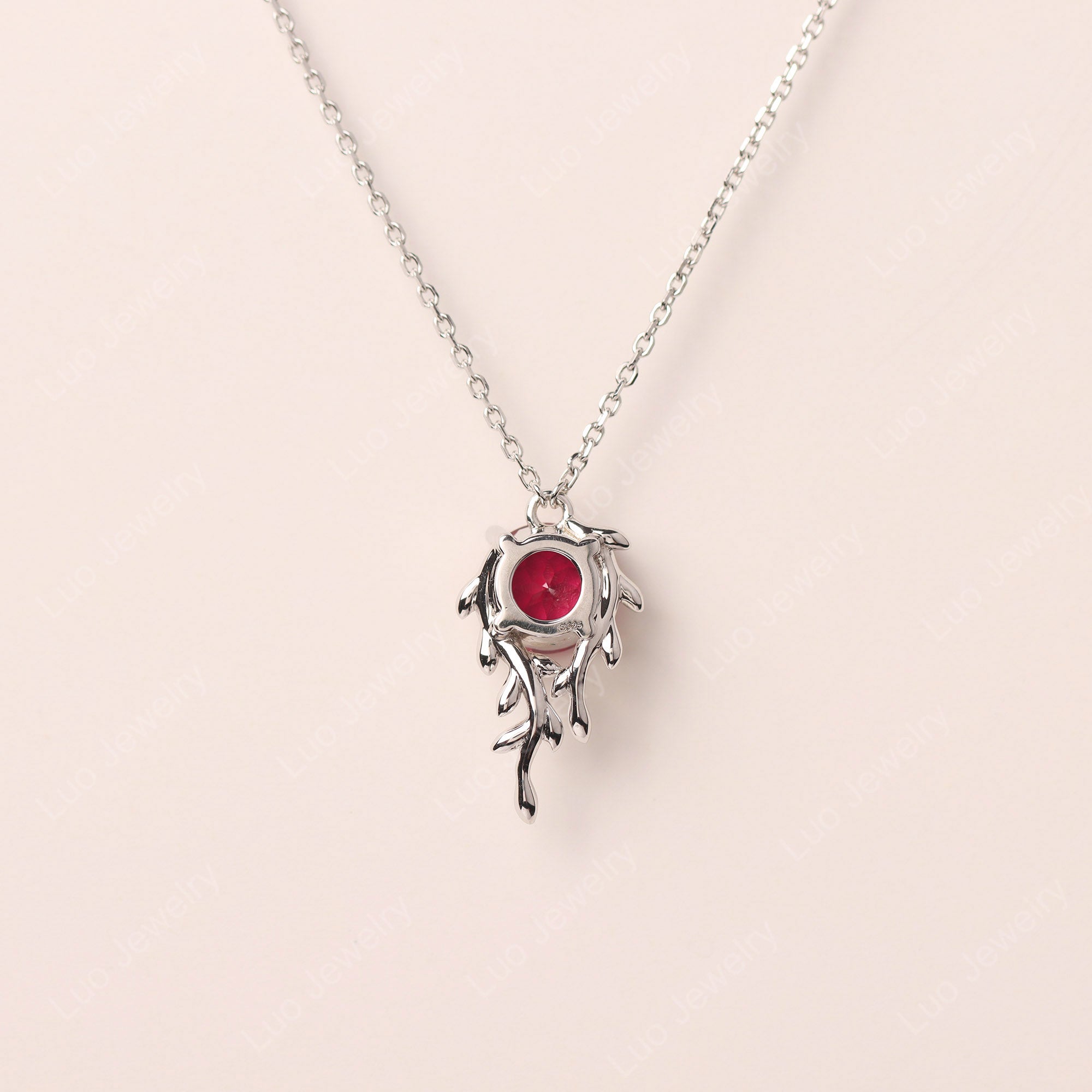 Round Cut Lab Ruby Necklace