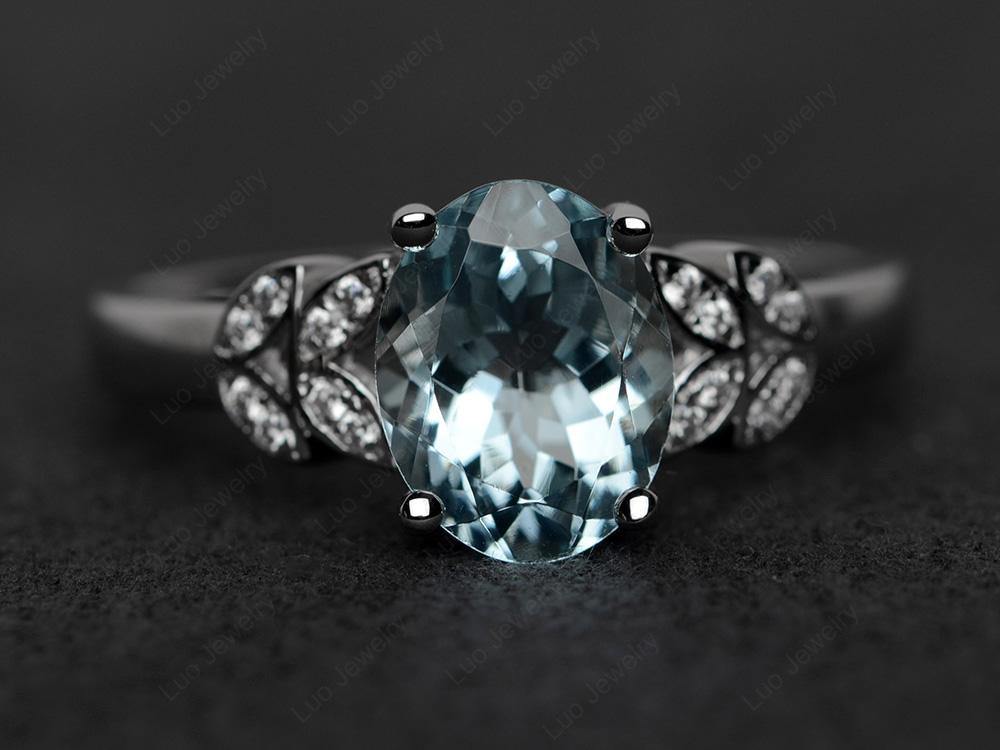 Aquamarine Promise Ring For Women White Gold - LUO Jewelry