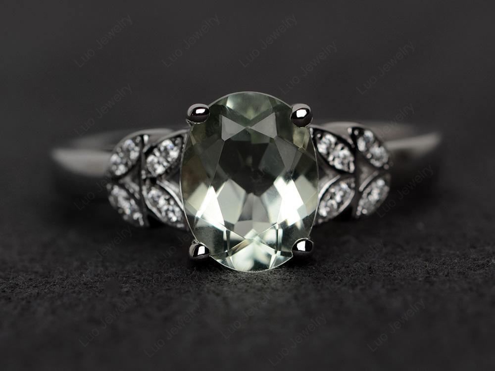 Green Amethyst Promise Ring For Women White Gold - LUO Jewelry