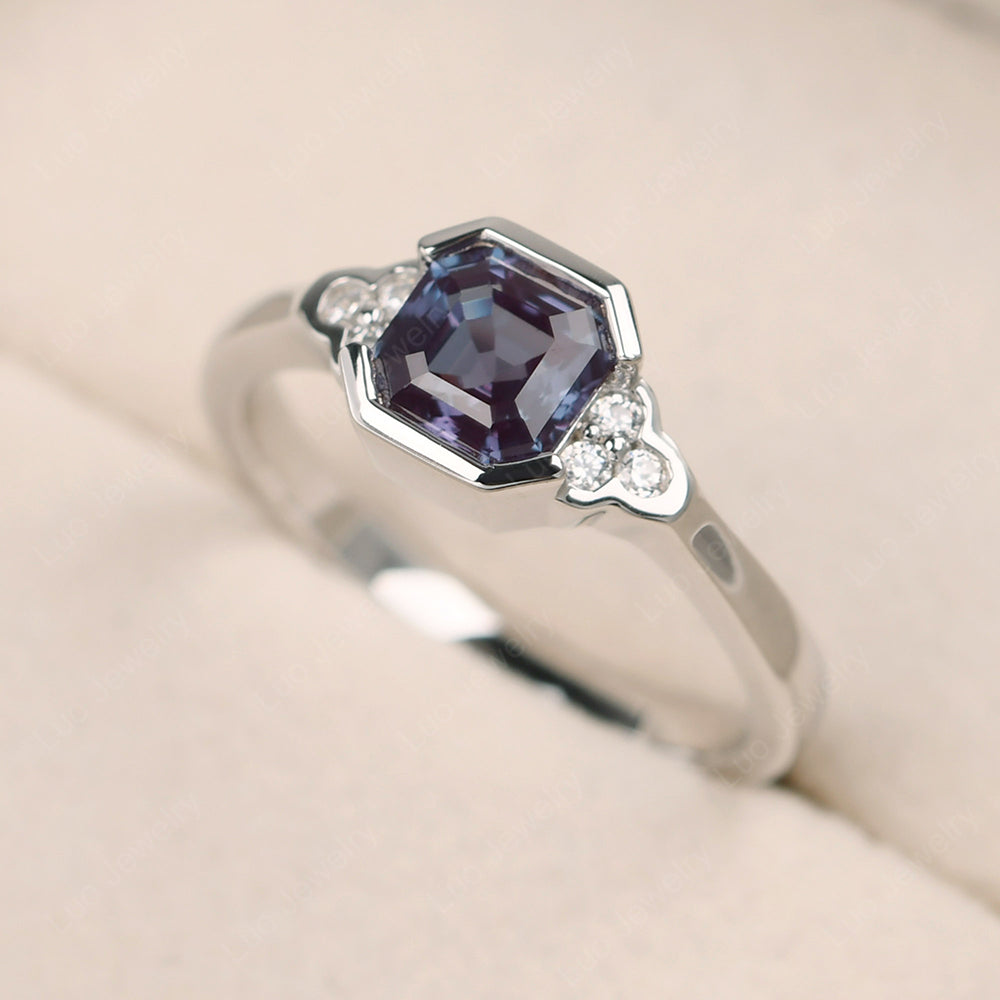 Vintage Asscher Cut Alexandrite Ring White Gold - LUO Jewelry