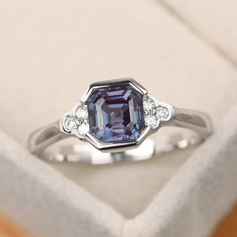 Vintage Asscher Cut Alexandrite Ring White Gold - LUO Jewelry