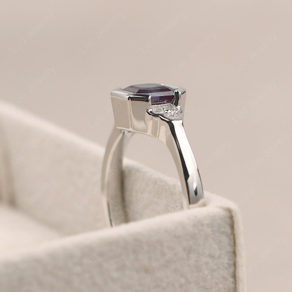 Vintage Asscher Cut Alexandrite Ring White Gold - LUO Jewelry
