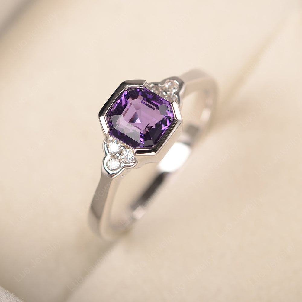 Vintage Asscher Cut Amethyst Ring White Gold - LUO Jewelry