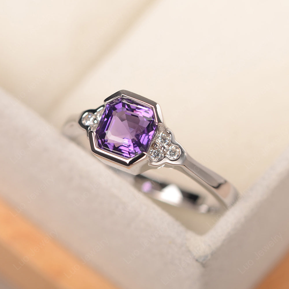 Vintage Asscher Cut Amethyst Ring White Gold - LUO Jewelry