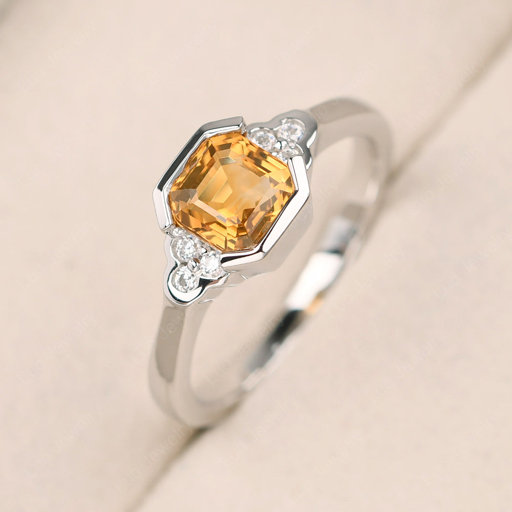 Vintage Asscher Cut Citrine Ring White Gold - LUO Jewelry