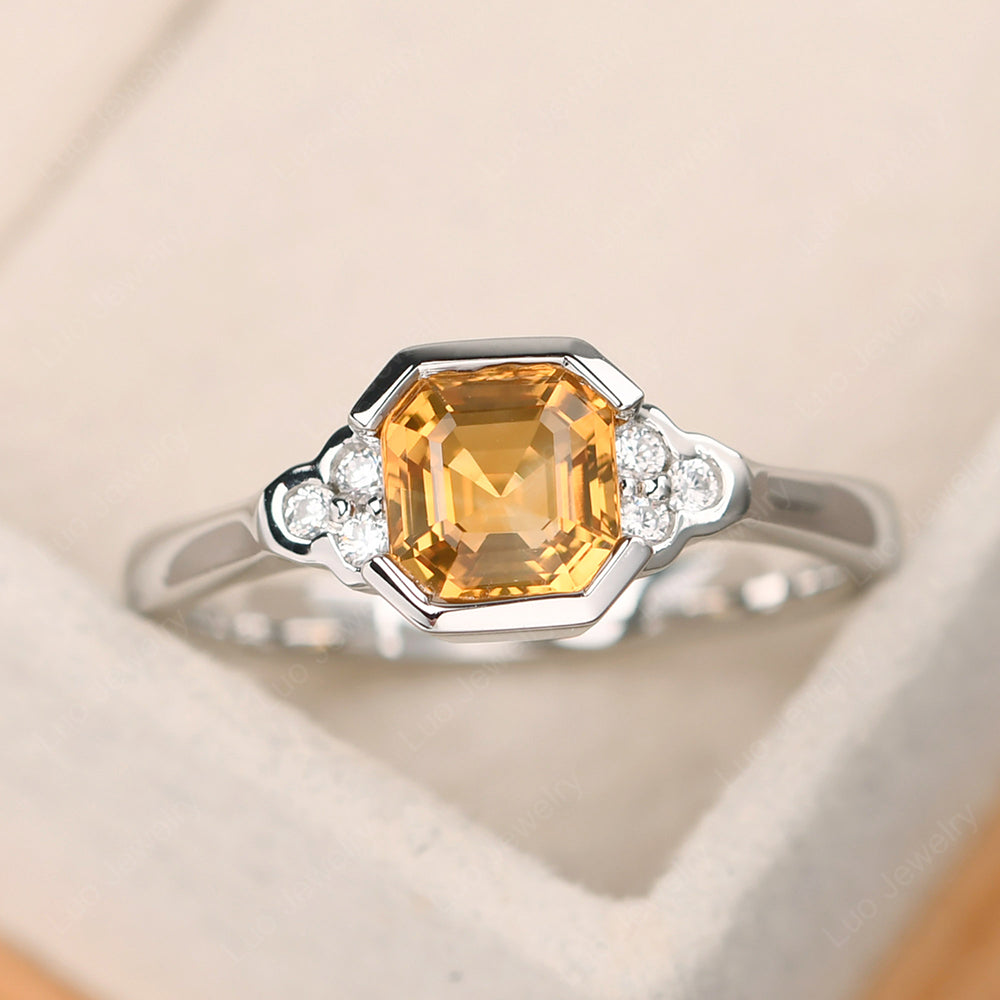 Vintage Asscher Cut Citrine Ring White Gold - LUO Jewelry