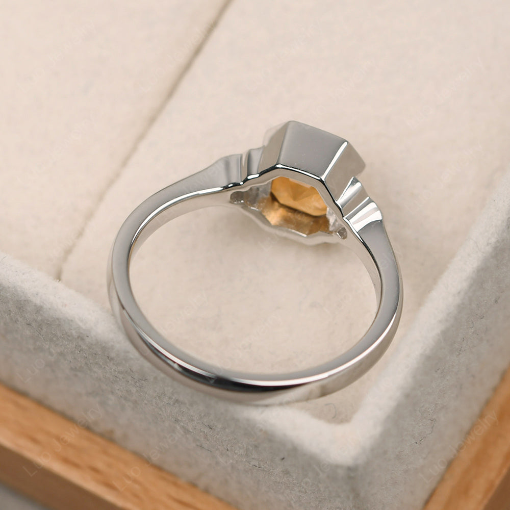 Vintage Asscher Cut Citrine Ring White Gold - LUO Jewelry