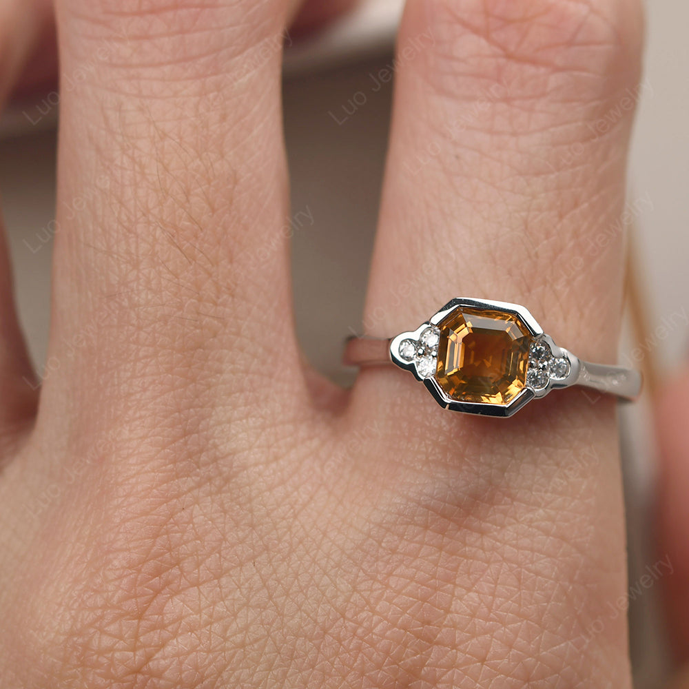 Vintage Asscher Cut Citrine Ring White Gold - LUO Jewelry