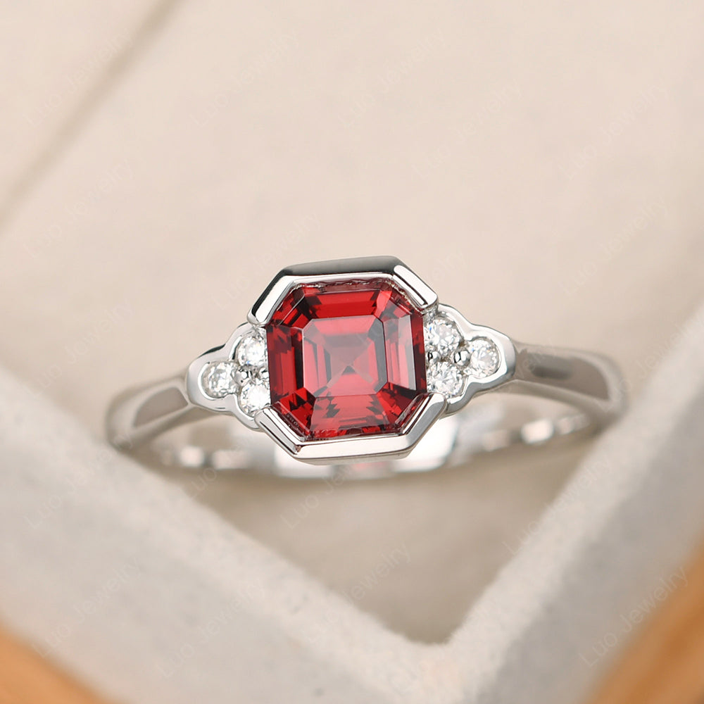 Vintage Asscher Cut Garnet Ring White Gold - LUO Jewelry