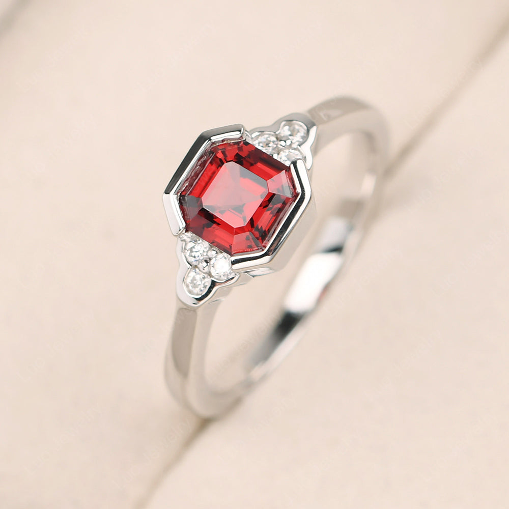 Vintage Asscher Cut Garnet Ring White Gold - LUO Jewelry