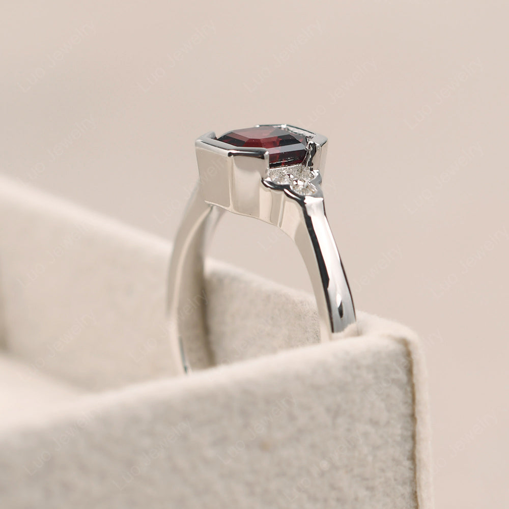 Vintage Asscher Cut Garnet Ring White Gold - LUO Jewelry