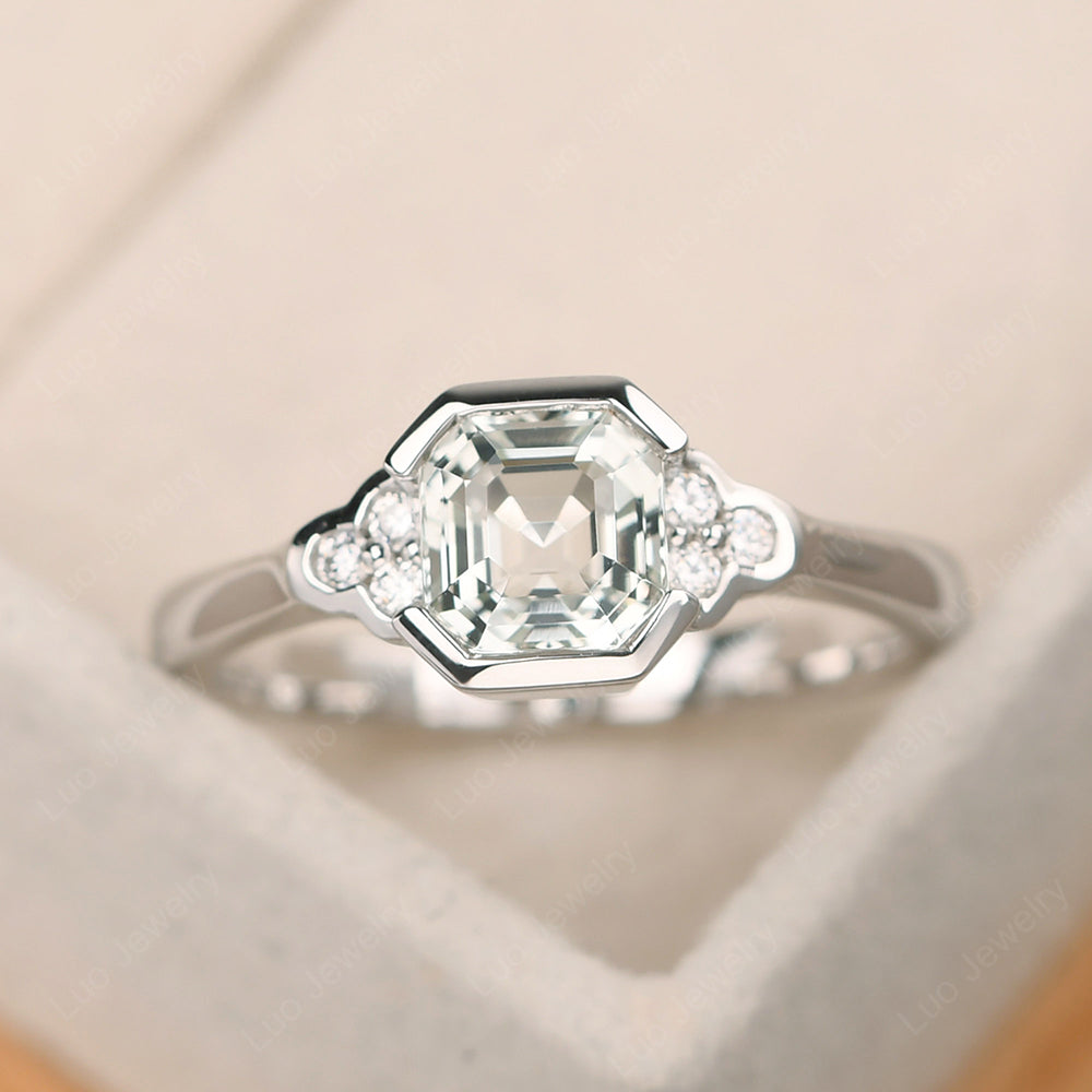 Vintage Asscher Cut Green Amethyst Ring White Gold - LUO Jewelry