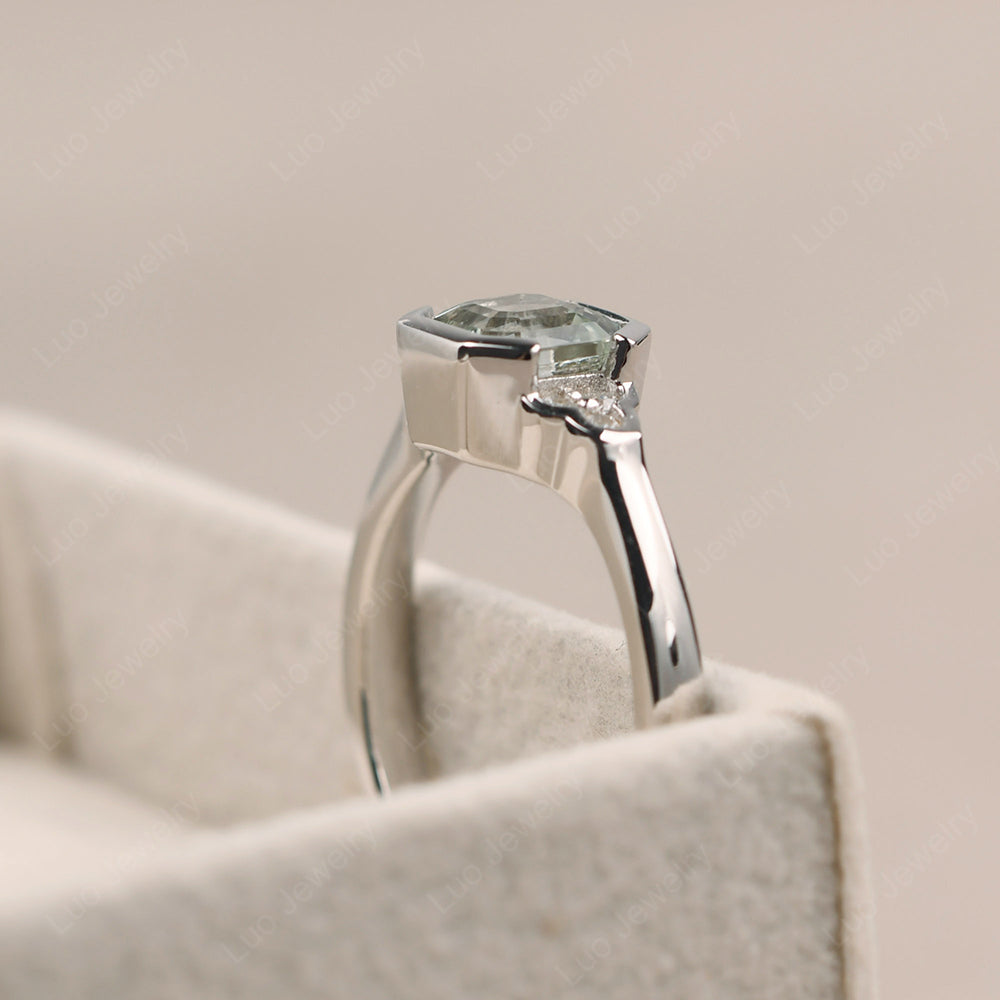 Vintage Asscher Cut Green Amethyst Ring White Gold - LUO Jewelry