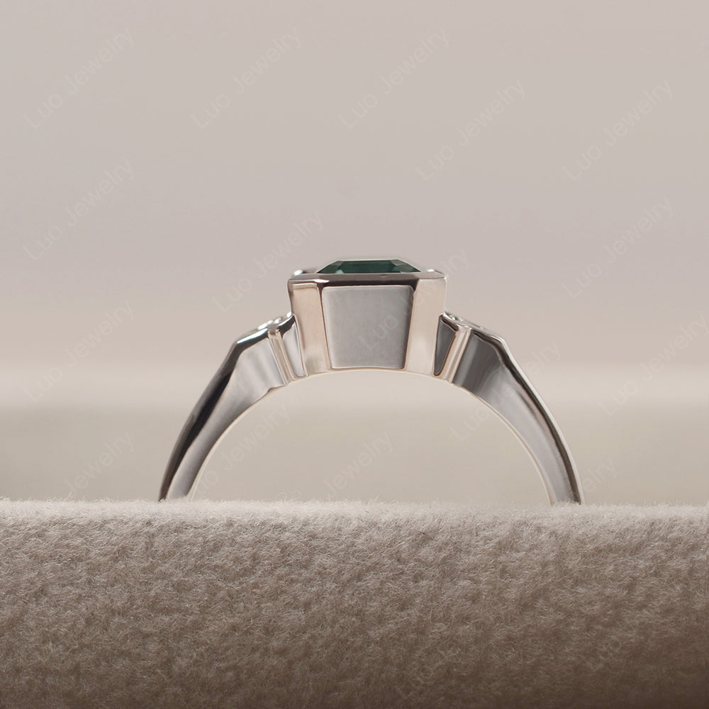 Vintage Asscher Cut Green Sapphire Ring White Gold - LUO Jewelry