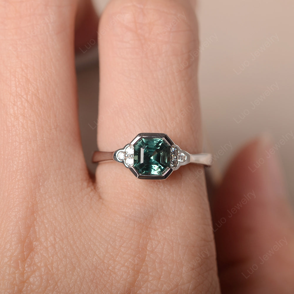 Vintage Asscher Cut Green Sapphire Ring White Gold - LUO Jewelry