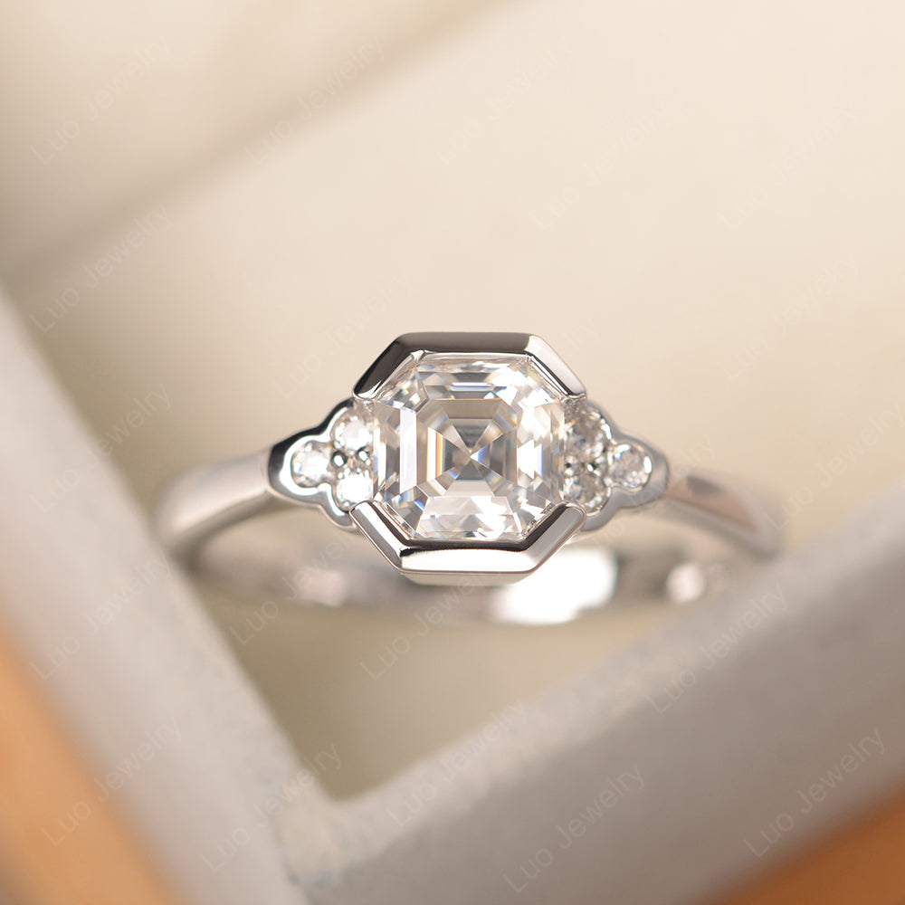 Vintage Asscher Cut Moissanite Ring White Gold - LUO Jewelry