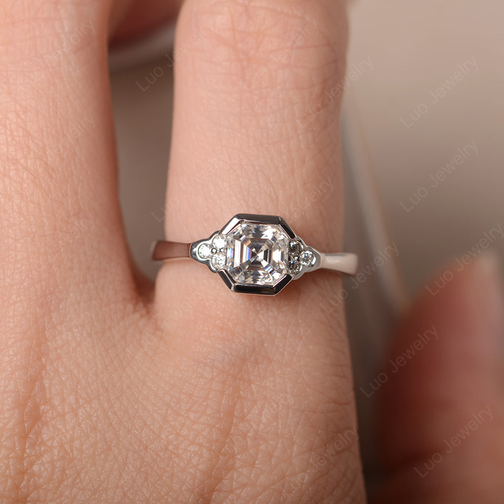 Vintage Asscher Cut Moissanite Ring White Gold - LUO Jewelry