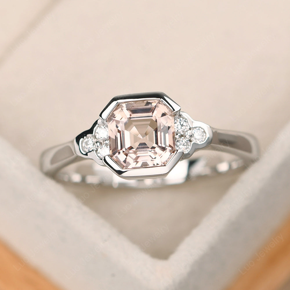 Vintage Asscher Cut Morganite Ring White Gold - LUO Jewelry