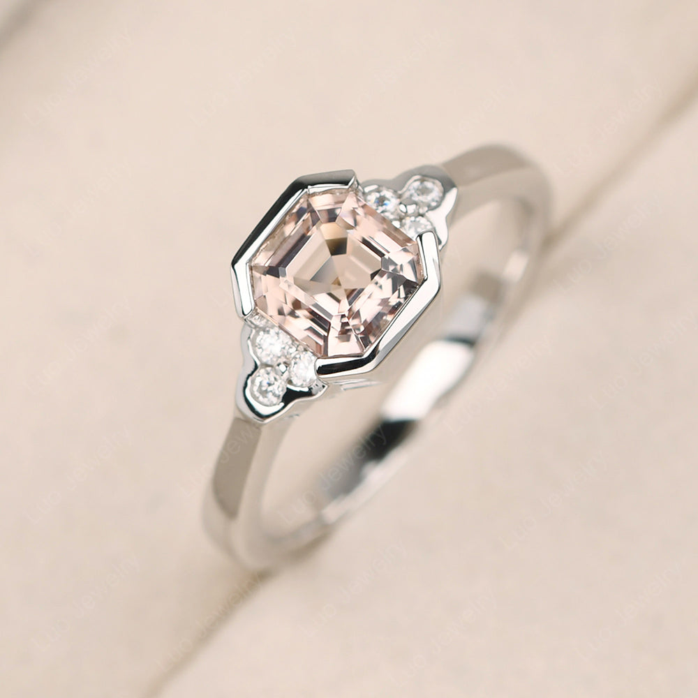 Vintage Asscher Cut Morganite Ring White Gold - LUO Jewelry