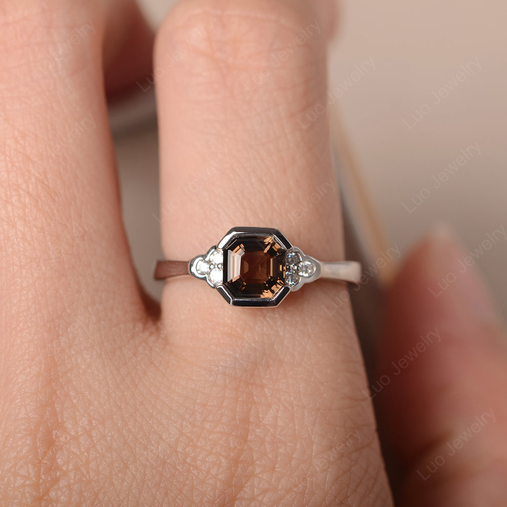 Vintage Asscher Cut Smoky Quartz  Ring White Gold - LUO Jewelry