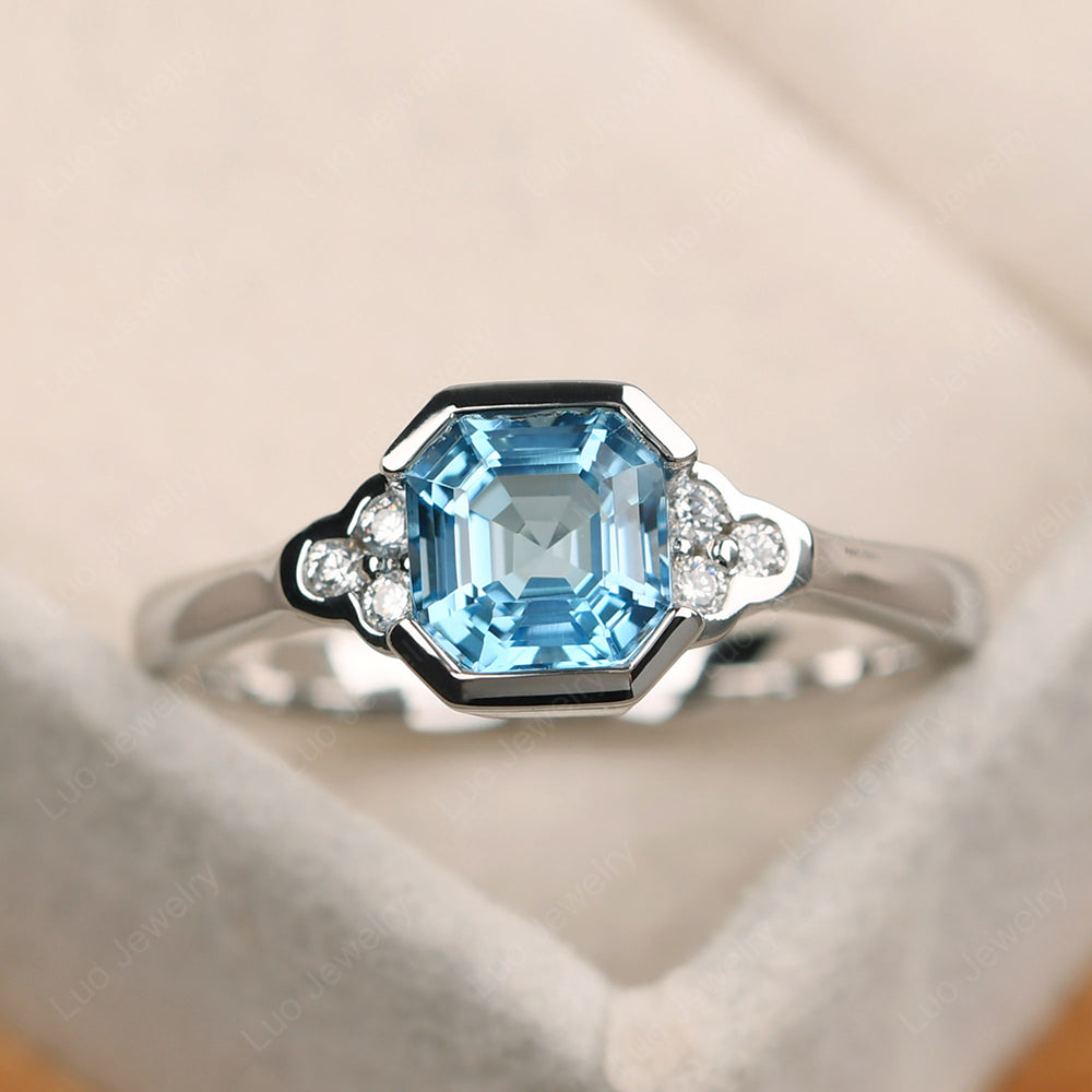 Vintage Asscher Cut Swiss Blue Topaz Ring White Gold - LUO Jewelry