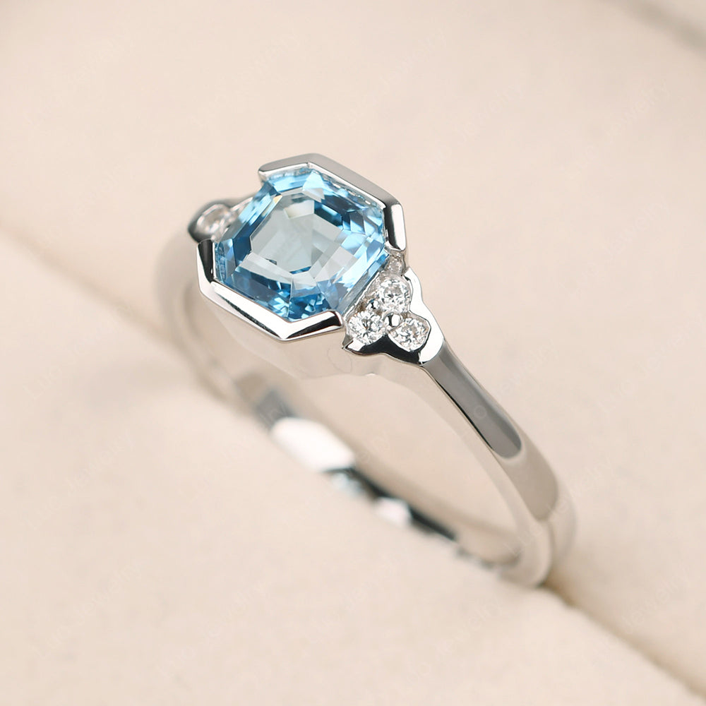 Vintage Asscher Cut Swiss Blue Topaz Ring White Gold - LUO Jewelry