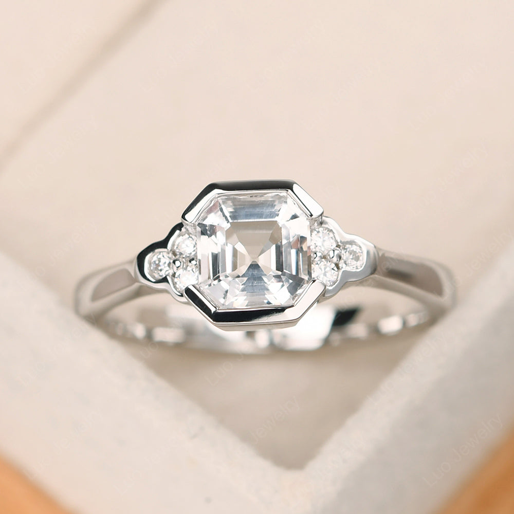 Vintage Asscher Cut White Topaz Ring White Gold - LUO Jewelry