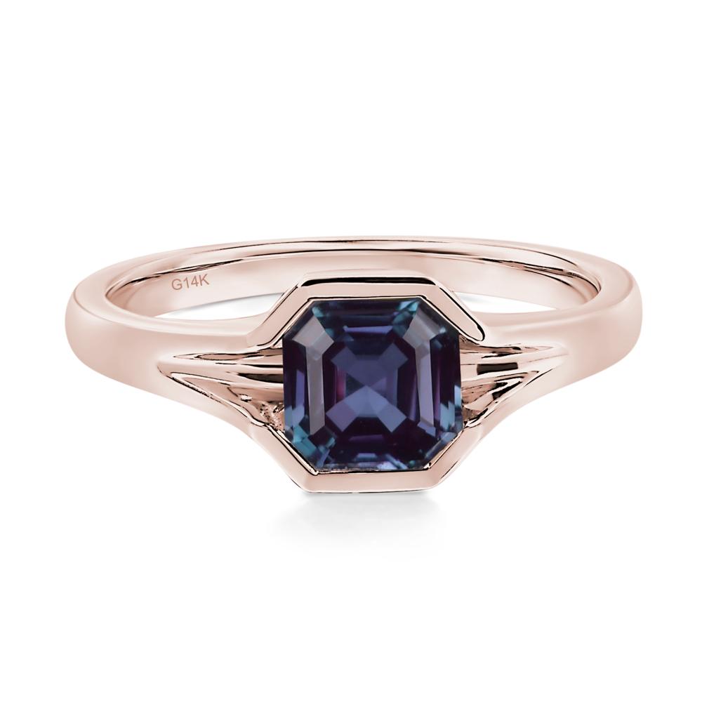 Asscher Cut Lab Alexandrite Solitaire Promise Ring - LUO Jewelry #metal_14k rose gold